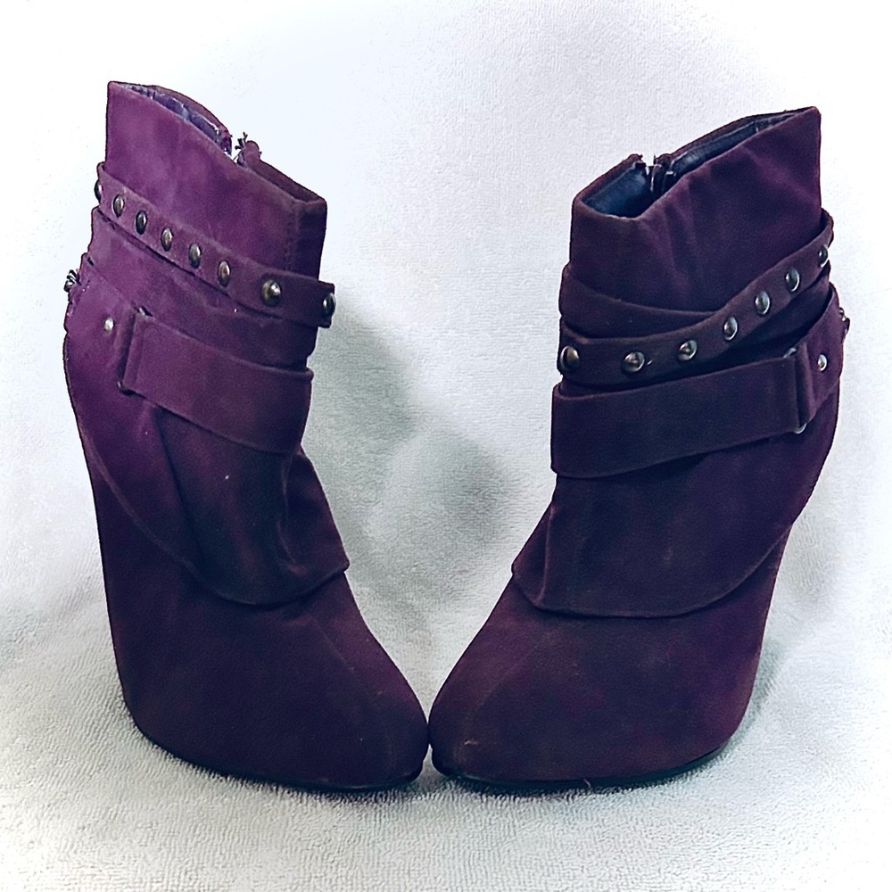 Elegant Studded Ankle Booties in Deep Purple